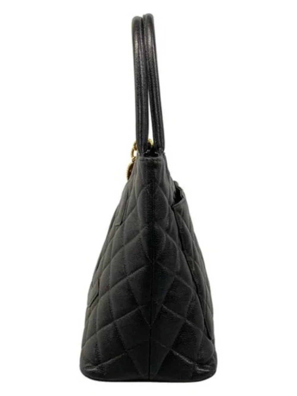 CHANEL Caviar Medallion Tote Black Calfskin Tote Bag Gold hardware